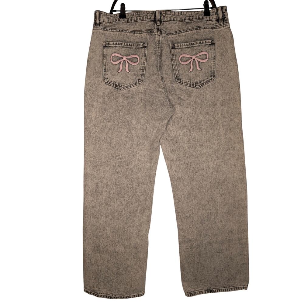 Ashley Mason 13 31 Grey Acid Wash Cotton Bow Pocket Mom Jeans Wide Leg Princess